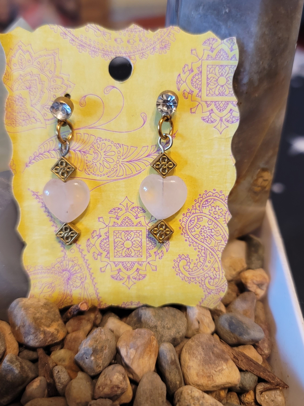 Handmade Rose Quartz Heart Drop Earrings